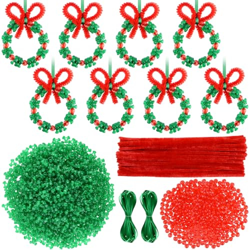 CHRORINE 30 Pcs Christmas Beaded Ornament Kit Christmas Craft Wreath Bead Tri-Shaped DIY Beads for Christmas Tree Hanging Christmas Party Decoration