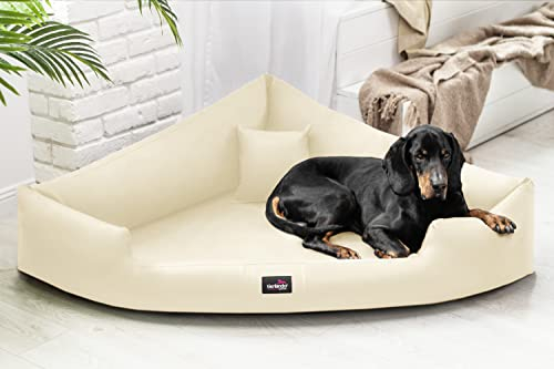 tierlando® Trivia | Orthopädisches Hundebett Pflegeleichtes Kunstleder Visco Eckbett Eckhundebett XL+ | Creme