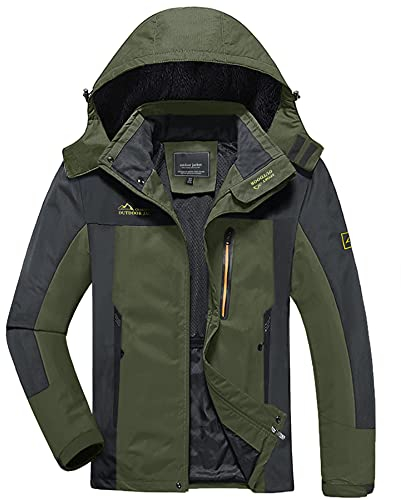 KEFITEVD Übergangsjacke Herren Winddicht Jagdjacke Outdoor Arbeitsjacke Wandern Jacke Herbstjacke Regular Fit Funktionsjacke Männer Freizeitjacke Dunkeloliv 2XL