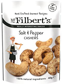 Mr Filbert's Salt and Pepper Cashews, Hot Air Roasted Nut Snack, Vegan Gluten Free Dairy Free Savoury Cashews, 20 x 40g