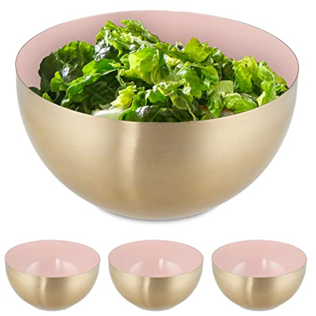 Relaxdays 4X Ciotole da Insalata, Acciaio Inox, 2 Litri, Insalatiera da Ø 20 cm, Scodella Portafrutta da Cucina, Rosa Oro