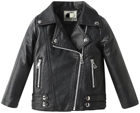 Lengender Enfant Manteau Garçons Filles Veste en Simili Cuir Blouson Motard Printemps Automne 2-9 Ans