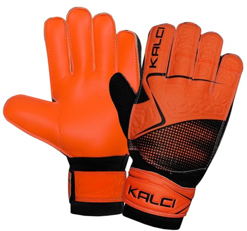 Kalci Goalkeeper Goalie Soccer Gloves Kids Youth Goalkeeper Field Player Glove Boys Girls Embossed Anti-Slip Latex Palm Soft with Wrist Supports