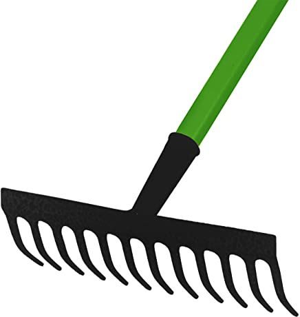 rightclick Garden Rake Heavy Duty 12 Teeth Carbon Steel Rake For Gardening With Tubular Steel Handle, Soft Grip Ideal For Gravelling, Mulching, Loosening, Levelling Soil (32 x 120cm)