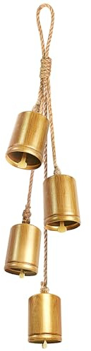 Christmas Bells for Decoration, Hand Craft Brass Vintage Rustic Bell Set of 4, Hanging Gold Ornaments Shabby Chic Cow Bells Decor on Rope for Wreath, Indoor, Party, Home