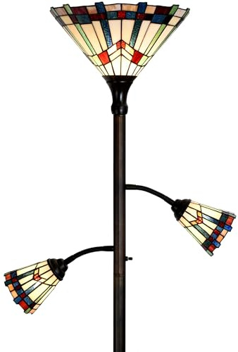 Bieye L30812 Stehlampe im Tiffany-Stil, Buntglas, 3-flammig, mit verstellbaren Leselichtern für das Wohnzimmer, 178 cm hoch (Weiß, Mission)