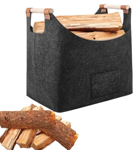 YQBFTC Panier en feutre XL pour bois de cheminée, 60 l, grand panier à bois de cheminée pour feutre, panier à bois de chauffage en feutre extra épais, sac en feutre comme panier de rangement pour