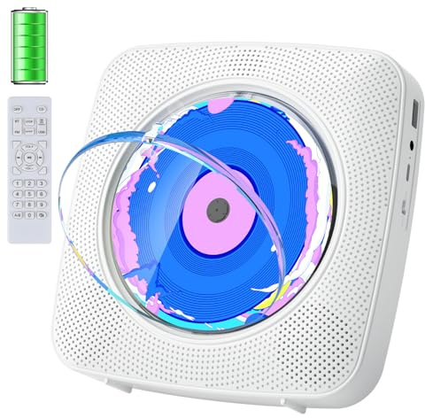 CD Player Portable Bluetooth Rechargeable: CD Players for Home with 1800mAh Kegaudio Desktop Wall CD Player with Speakers Music Player CD Boombox FM Radio USB Remote Control