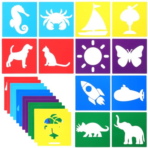 24 Stück Malschablonen für Kinder 5inch Bunte Plastik Zum Malen Set Schablonen Malschablonen Schablonen Kinders Plastik Wiederverwendbar MalereiSchablonen zum Malen