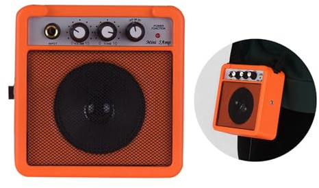 Dilwe Justerbart Ljud 5W Mini Gitarrförstärkare Högtalare med överdrivfunktion för blå Resemusiker (Orange)