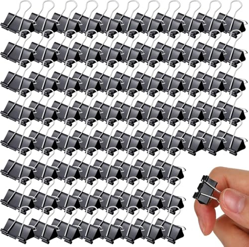 Clips plegables de 15 mm, 120 unidades, color negro, para papel de hasta 30 hojas, resistentes e inoxidables