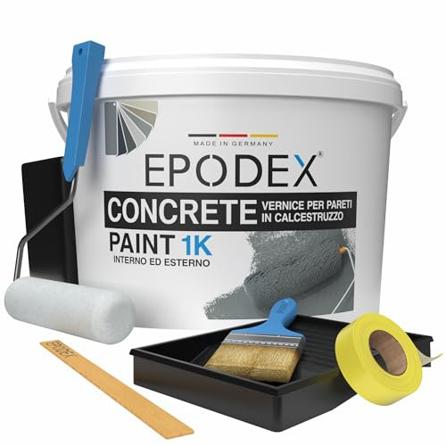 EPODEX 1K Concrete Paint with Accessories, Concrete Walls, UV and Abrasion Resistant, Indoor & Outdoor Use Without Permanent Water Contact, 2kg Covers 8m² (2 Coats) - Signal Yellow Pastel