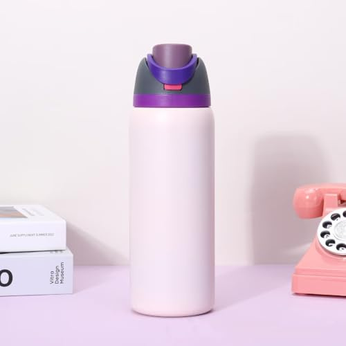 Insulated Stainless Steel Water Bottle with Straw for Sports and Travel, Leak Proof,BPA-Free, Iced Breeze (Rose Quartz)