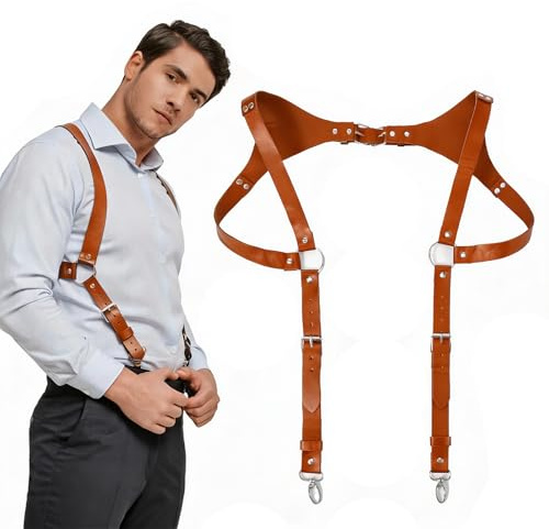 CIATBYYJ Men Leather Suspenders Vintage Men's Back Support Harness Harness Black Belt Strap Body Accessory