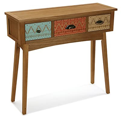Versa Shikar Mueble Recibidor Estrecho para Entrada o Pasillo, Mesa Consola, con 3 cajones, Medidas (Al x L x An) 80,5 x 30 x 90 cm, Madera, Color Multicolor