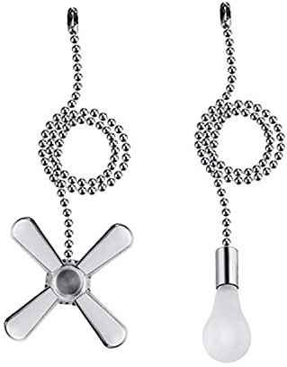 Ceiling Fan Pull Chain, 2pcs 3mm Diameter Beaded Ball Fan Pull Chain , 13.6 Inches Fan Pulls Set with Connector（Nickel ）