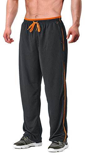 EKLENTSON Men's Jogging Trousers Lightweight Open Hem Athletic Pant Loose Fit Tracksuit Bottoms with Zipper Pockets Grey-Orange