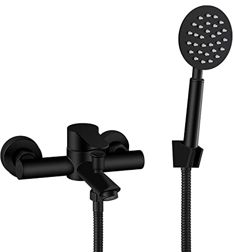 Aolemi Matte Black Wall Mount Bathtub Faucet with Handheld Sprayer Single Handle Shower Mixer Tap 6 Inch Center Bathroom Tub Faucet Stainless Steel SUS304
