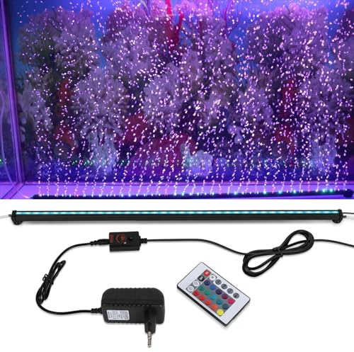 GOESWELL Aquarium Lampe - RGB Aquarium Led Beleuchtung mit Bubble - Aquarium Licht Led mit Fernbedienung, Timer und Integrierter Blasenfunktion - IP68 Wasserdicht für Fisch Tanks (52 cm)