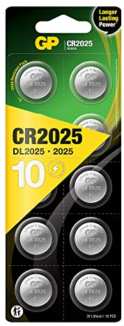 GP Lithium Knopfzellen CR2025 3V, 10 Stück Batterien CR2025