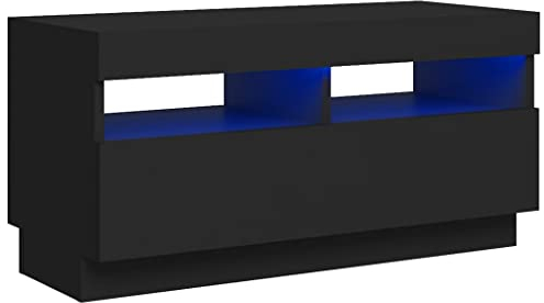 vidaXL Meuble TV avec Lumières LED, Armoire de Télévision, Meuble Télé de Salon, Armoire Basse Salle de Séjour Intérieur, Moderne, Noir
