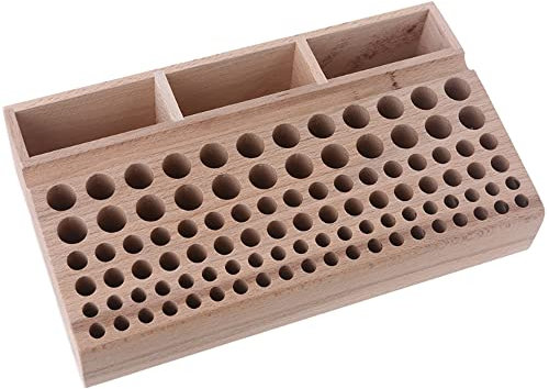 CENPEK Soporte para herramientas profesional de madera de 98 agujeros con 3 ranuras para trabajo de cuero, herramientas de perforación, organizador de almacenamiento