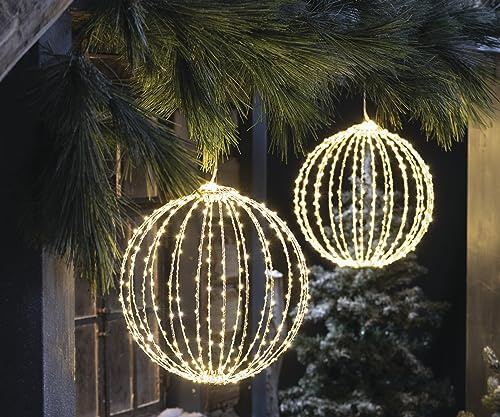 Dekoleidenschaft 1 Stück LED-Kugel Shine aus Metall, Silber, Ø 40 cm groß, Outdoor Weihnachtsdeko mit ca. 384 Lichtern, Leuchtdeko mit Timer, Garten-Deko wetterfest für Draußen, Balkondeko