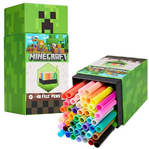 Minecraft Colouring Pens for Kids 48 Pieces Colouring for Kids Art Supplies Felt Tip Pens Washable Markers Gamer Gifts