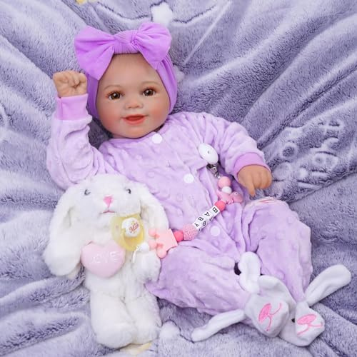 BABESIDE Poupée Reborn Sunny 17 Pouces Fille Nouveau-né, Violet | Corps En Tissu Doux, Yeux Ouverts, Cheveux Peints À La Main, Accessoires Inclus, Cadeau Pour Enfants Dès 3 Ans