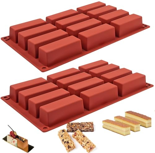 Navani 12 Cavity Large Rectangle Silicone Moulds for Baking - Ideal Maker for Granola Bars, Chocolate Truffles, Brownies, Cheesecakes, Puddings - Energy Bar Maker and More - 2PCS