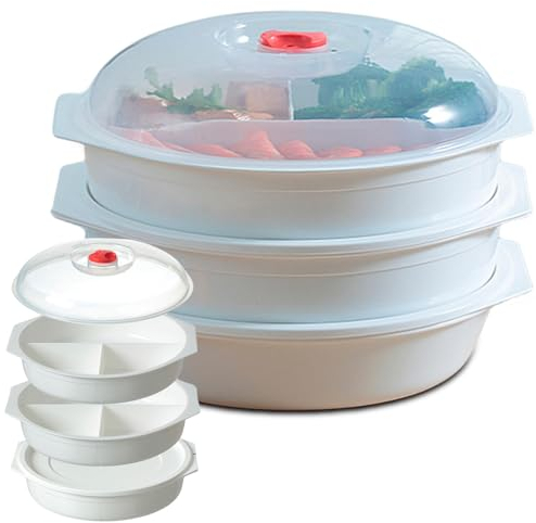 Sporgo 3 assiettes à micro-ondes avec couvercle et ventilation, 3 compartiments, récipients alimentaires sans BPA pour chauffer