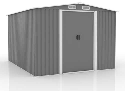 CONCEPTO FÁBRICA | Cobertizo de jardín 8.08 m² Jura Gris | Cabaña exterior | Estructura resistente de metal | Ideal para almacenamiento de herramientas, bicicletas y equipos de jardín | Espacioso,