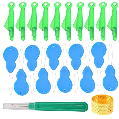 HFMYGS 22 Stück Einfädelhilfe Für Nähnadeln, Nähnadeln Einfädler, Nähmaschinen Zubehör, Automatischer Nadeleinfädler Für Nähmaschine Für Handnähen, Nähmaschinen Zubehör, Grüner Handnähen Einfädler