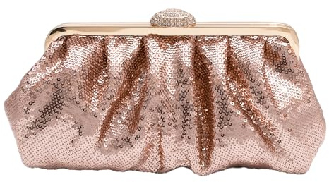 lapulio Solid Color Fish Scale Sequins Pleated Clutch Bag Hardware With Rhinestones Shiny Crossbody Purse for Women (Champagne)