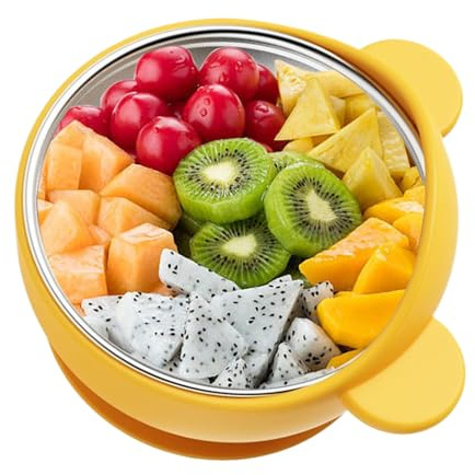 Bomefoi Ciotole con ventosa in silicone per uso alimentare, per bambini, utensili interni in acciaio inox, contenitori per piatti per bambini, cena, viaggi, mangiare