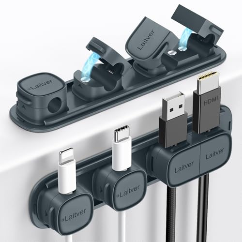Cable Clips Holders - Laitver 6 Pack [Magnetic Buckle 1s Open/Lock] Cable Tidy Cord Organiser Management, No-Residue Strong Adhesive Desk Wire Charging Cords Keeper for Home, Office- Sea Blue