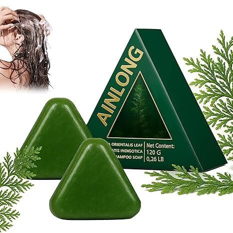 2 Piezas Nature Triangle Shampoo Bar, Champú Sólido Con Hierba Usman Natural Y Agua De Arroz Glutinoso Para El Cuidado Y Crecimiento Capilar, Calmante Fortalece El Cabello Para Mujeres Hombres