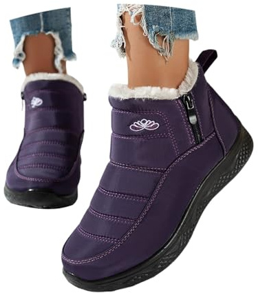 Botas de invierno para mujer, botas de nieve, botas de invierno para mujer, cálidas, forradas, botas de invierno, botas de nieve, botas de caña corta, botas para exteriores, color lila, 37
