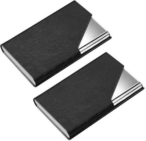 Zykra 2 éTuis De Visite Minces en Acier Inoxydable, Porte-Cartes De Visite, éTui en Cuir PU pour Cartes De Visite/Porte-Cartes De CréDit/Porte-Documents/Portefeuille avec Fermeture MagnéTique (Noir)