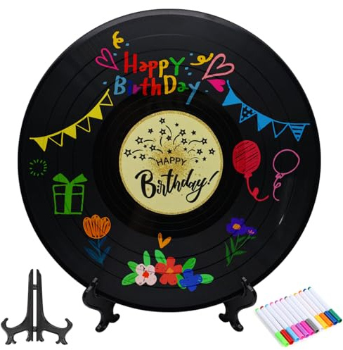 TECHEEL Libro de visitas de vinilo, alternativa al libro de visitas de cumpleaños con bolígrafo y soporte, decoración de cumpleaños, regalo de fiesta, cartel para niños y niñas