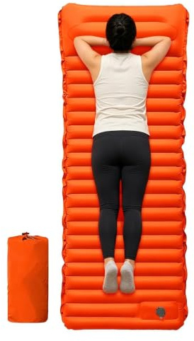 Liggmatta för camping och utomhus, lätt uppblåsbar liggmatta med kudde | Camping med inbyggd fotpump för backpacking, vandring, resor, utomhus, bil, lastbil, husbil