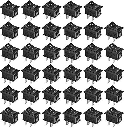 GTIWUNG 35 Stücke Druckschalter AC 6A/250V 10A/125V, 2-Polig Boot Schwarz Kippschalter SPST Ein/Ausschalter, ON/OFF Kippschalter, Mini Boat Wippschalter Schalter für Auto Boot Haushaltsgeräte