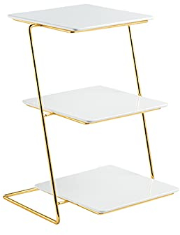 alzata per dolci Cake 3-Tiere Stand Bianco Dispositivo di visualizzazione della torta in ceramica Bianco Tavolo da sposa Tavolo da dessert Elegante ferro battuto Cupcake Stand Torta Vassoio porta tort
