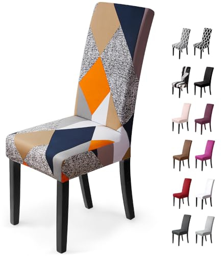 Coprisedie con Schienale 6 Pezzi Fodere per Sedia Coprisedia Elasticizzato Universale Motivi Stampati Coprisedia per Sala da Pranzo per Sala da Pranzo, Feste, Hotel(6 Pezzi, Geometrico Arancione)-H