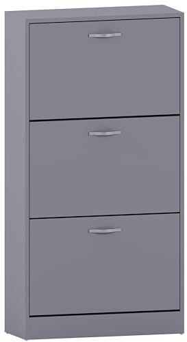 Vida Designs Shoe Cabinet, Wooden Shoe Storage Unit with 3 Pull-Down Drawers, Multifunctional Dust-Proof Space-Saving Slim Cupboard for Hallway or Entryway (Grey)