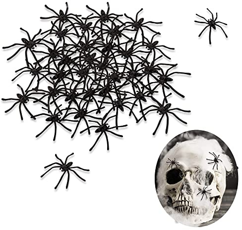 Ragno Halloween,100 PCS Decorazioni Ragnetti Plastica Ragnatele Mini Piccolo Ragno Finto per Casa Stregata Halloween Spider Web Deco Nero