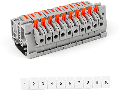 SRJQXH 10 Pièces Bornier de Rail DIN, Universel Connecteur de Câblage Compact, Avec Modules de Fixation, Bandes de Repérage, Rail DIN et Bandes de Connexion, pour Les Projets de Bricolage, Gris