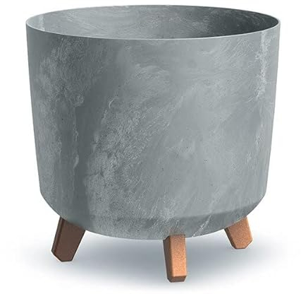 Gardening Naturally Indoor Plant Pot Zinnia Stylish and Durable Planter for Houseplants (Cylindrical Pot Diameter 29.8cm x Height Including Legs 28.5cm - Concrete Colour)