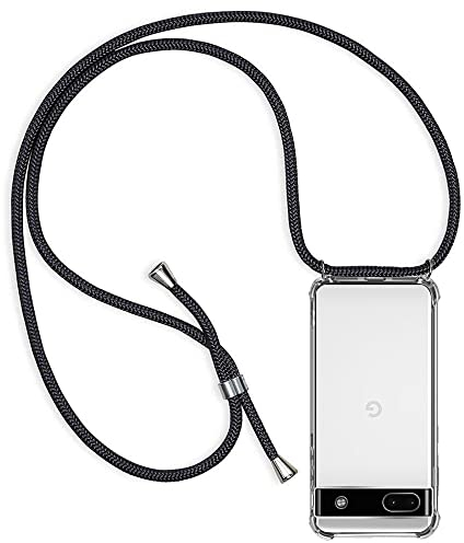 ZYIMOU für Google Pixel 6A Hülle mit Band, Handyhülle Google Pixel 6A Handykette Hülle mit Kette Schutzhülle Kordel zum Umhängen Transparent Weich TPU Silikon Bumper, Schwarz