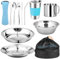 Campingbesteck Set, 10 Stück Edelstahl Besteck mit Teller, Schüssel,Tasse,Gabel, Löffel und Bestecktasche,Aufbewahrungstasche, Leicht für Camping, Wandern und Picknicks